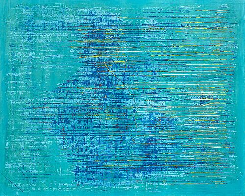 Painting by Simon James Blue lines Gesso on Canvas 130cm x 150cm Simon James 2020